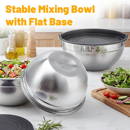 Mixing Bowls with Lids, 3 Pack 3.4 QT Kitchen Stainless Steel Mixing Bowls with Lids, Metal Nesting Set for Baking, Prepping, Serving, Salad and Food Storage