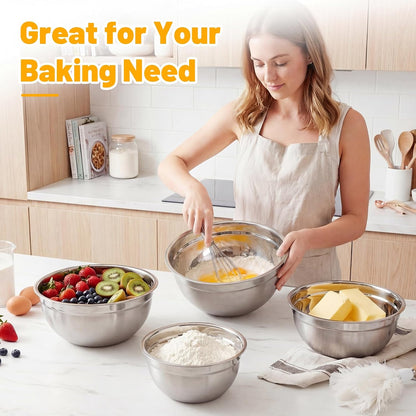 Mixing Bowls with Lids, 3 Pack 3.4 QT Kitchen Stainless Steel Mixing Bowls with Lids, Metal Nesting Set for Baking, Prepping, Serving, Salad and Food Storage