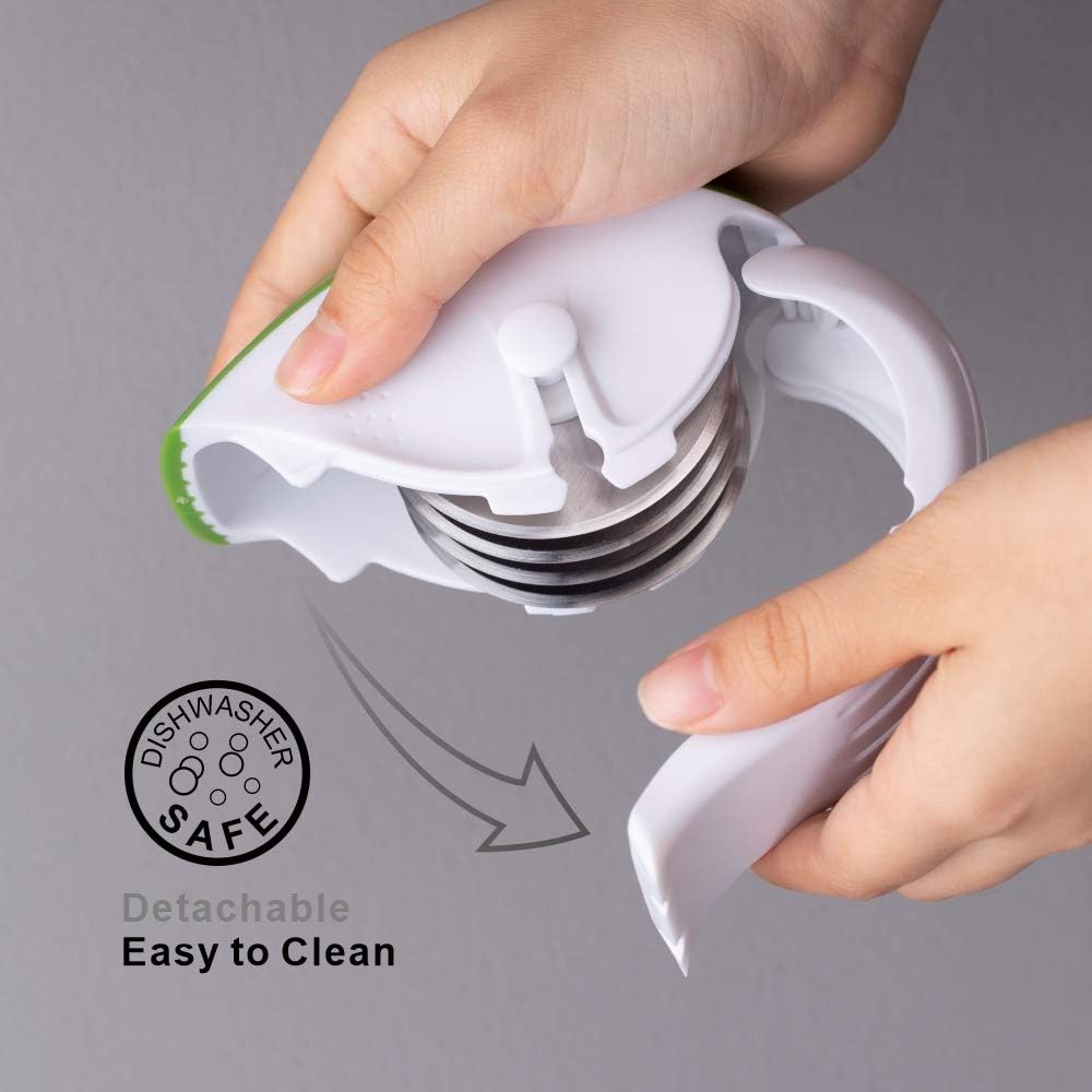 3-in-1 Herb Chopper Mincer Roller Cutter Slicer, Leaf Stripper, Scraper- Retractable for Safe Storage, Detachable for Easy Cleaning, 4 Sharp Stainless Steel Blades, Soft-touch Handle