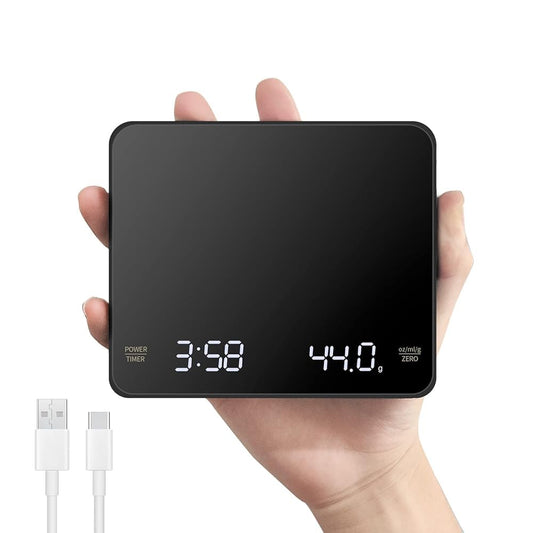 Mini Coffee Scale with Timer, Rechargeable Espresso Scale with Type-C | Travel Small Coffee Bean Scale with LED Display, Portable Digital Kitchen Scale, Pour Over Scale 3kg/0.1g Precision Black