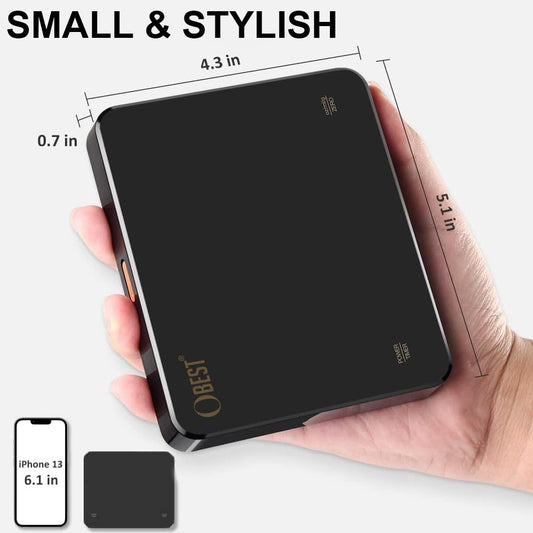 Mini Coffee Scale with Timer, Rechargeable Espresso Scale with Type-C | Travel Small Coffee Bean Scale with LED Display, Portable Digital Kitchen Scale, Pour Over Scale 3kg/0.1g Precision Black