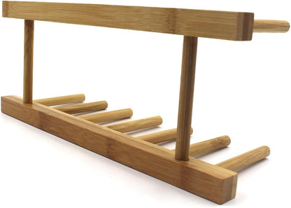 Bamboo Wooden Dish Rack, Vertical Plate & Lid Organizer | for Kitchen Cabinet or Countertop, Drying Stand for Dishes, Cutting Boards