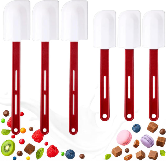 6 Pcs Commercial Rubber Spatulas Silicone Heat Resistant, 10 & 14 Inch | High Temp Nonstick Heavy Duty Scrapers with Long Handle for Kitchen Use Cooking Mixing Frying Baking Utensil, Dishwasher Safe