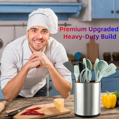 Kitchen Utensil Holder,Extra Large 360°Rotating For Countertop Organizer | Stainless Steel Storage,Hold 40 Utensils,Cooking Silverware Caddy 3 Compartment Spoon Spatula Tool Container（Silvery）