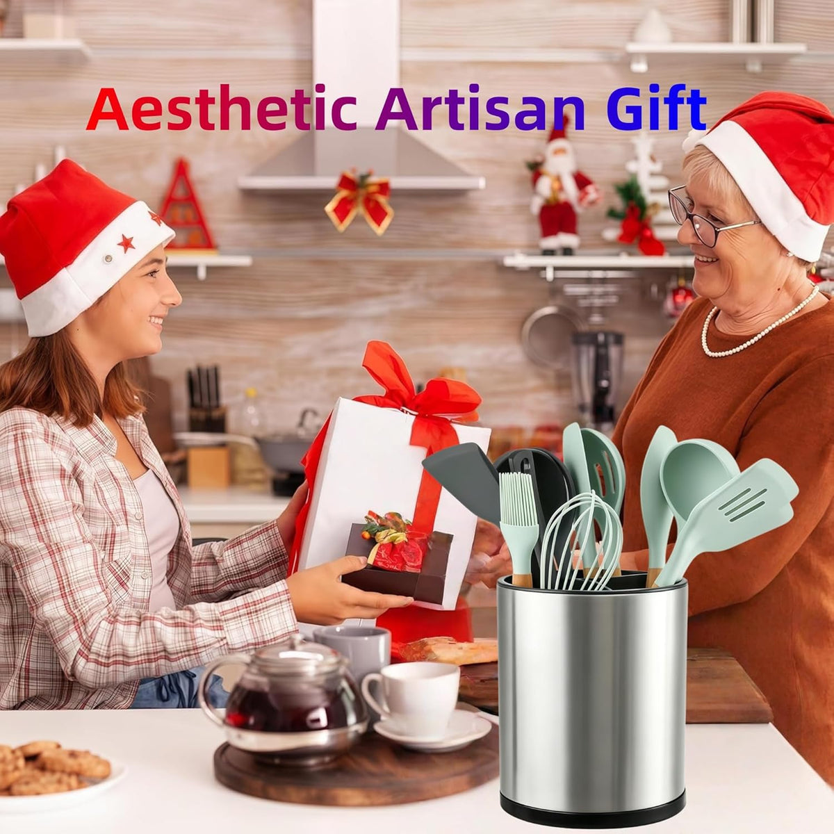 Kitchen Utensil Holder,Extra Large 360°Rotating For Countertop Organizer | Stainless Steel Storage,Hold 40 Utensils,Cooking Silverware Caddy 3 Compartment Spoon Spatula Tool Container（Silvery）