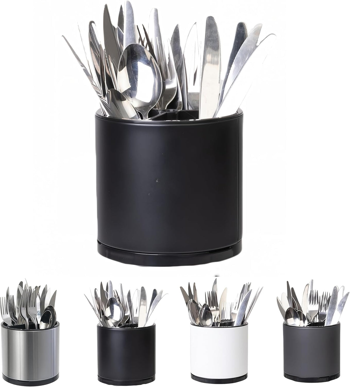 Kitchen Utensil Holder,Extra Large 360°Rotating For Countertop Organizer | Stainless Steel Storage,Hold 40 Utensils,Cooking Silverware Caddy 3 Compartment Spoon Spatula Tool Container（Silvery）