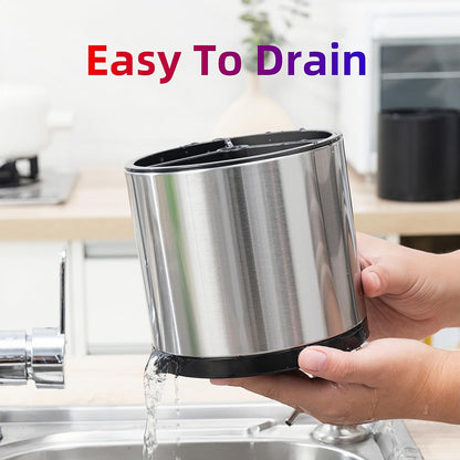Kitchen Utensil Holder,Extra Large 360°Rotating For Countertop Organizer | Stainless Steel Storage,Hold 40 Utensils,Cooking Silverware Caddy 3 Compartment Spoon Spatula Tool Container（Silvery）