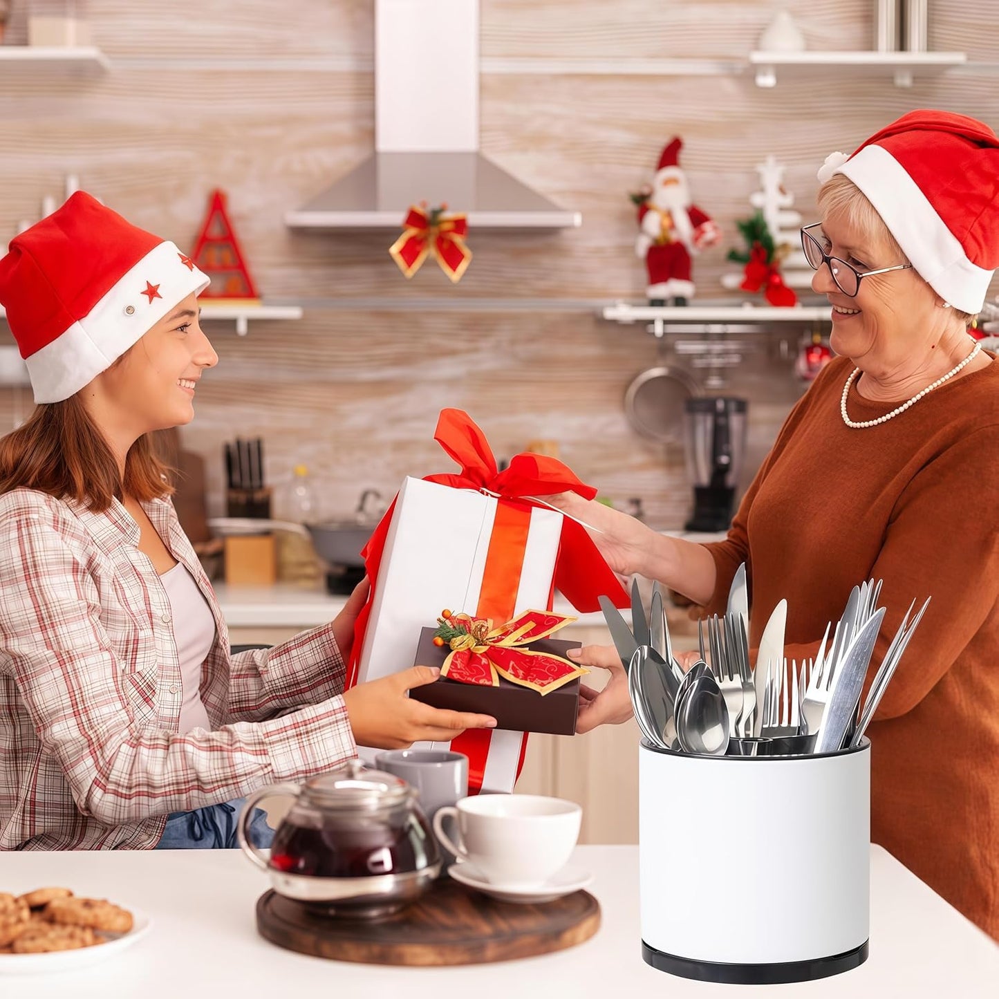 Kitchen Utensil Holder,Extra Large 360°Rotating For Countertop Organizer | Stainless Steel Storage,Hold 40 Utensils,Cooking Silverware Caddy 3 Compartment Spoon Spatula Tool Container（Silvery）