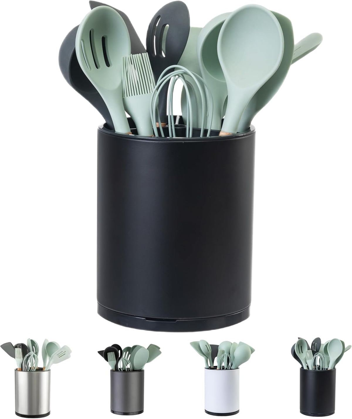 Kitchen Utensil Holder,Extra Large 360°Rotating For Countertop Organizer | Stainless Steel Storage,Hold 40 Utensils,Cooking Silverware Caddy 3 Compartment Spoon Spatula Tool Container（Silvery）