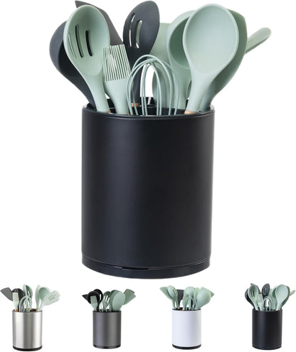 Kitchen Utensil Holder,Extra Large 360°Rotating For Countertop Organizer | Stainless Steel Storage,Hold 40 Utensils,Cooking Silverware Caddy 3 Compartment Spoon Spatula Tool Container（Silvery）