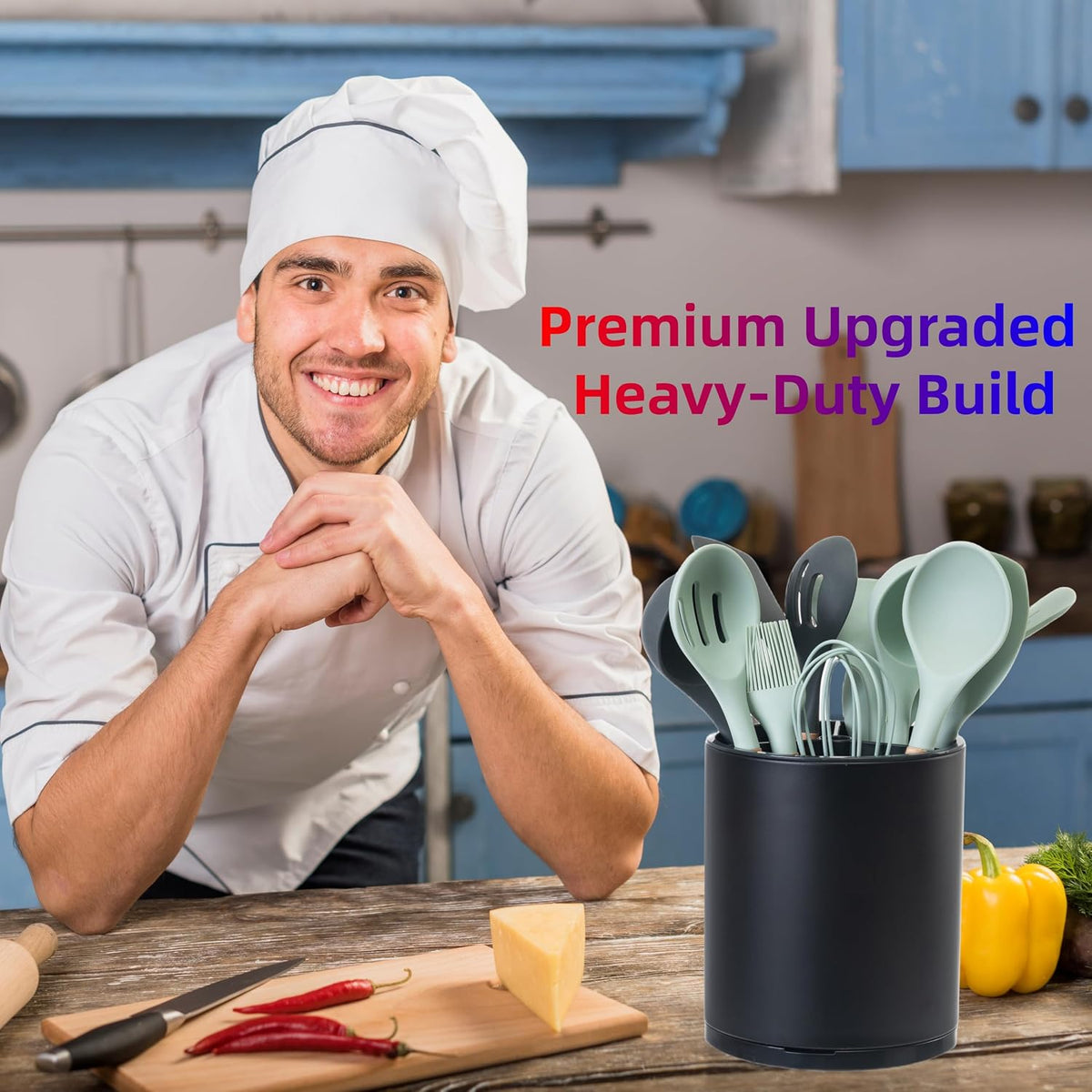 Kitchen Utensil Holder,Extra Large 360°Rotating For Countertop Organizer | Stainless Steel Storage,Hold 40 Utensils,Cooking Silverware Caddy 3 Compartment Spoon Spatula Tool Container（Silvery）