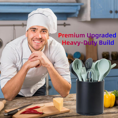 Kitchen Utensil Holder,Extra Large 360°Rotating For Countertop Organizer | Stainless Steel Storage,Hold 40 Utensils,Cooking Silverware Caddy 3 Compartment Spoon Spatula Tool Container（Silvery）