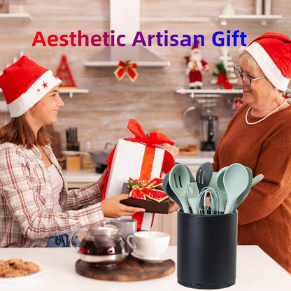 Kitchen Utensil Holder,Extra Large 360°Rotating For Countertop Organizer | Stainless Steel Storage,Hold 40 Utensils,Cooking Silverware Caddy 3 Compartment Spoon Spatula Tool Container（Silvery）