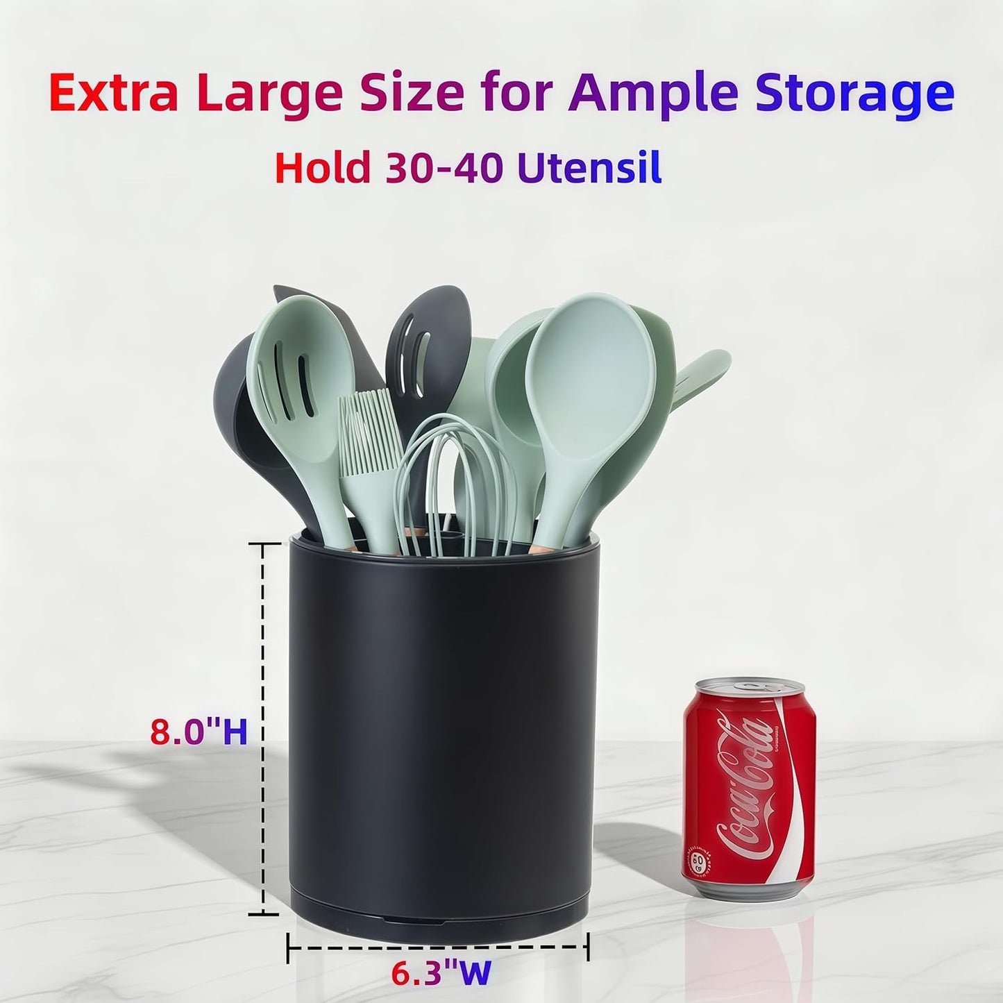 Kitchen Utensil Holder,Extra Large 360°Rotating For Countertop Organizer | Stainless Steel Storage,Hold 40 Utensils,Cooking Silverware Caddy 3 Compartment Spoon Spatula Tool Container（Silvery）