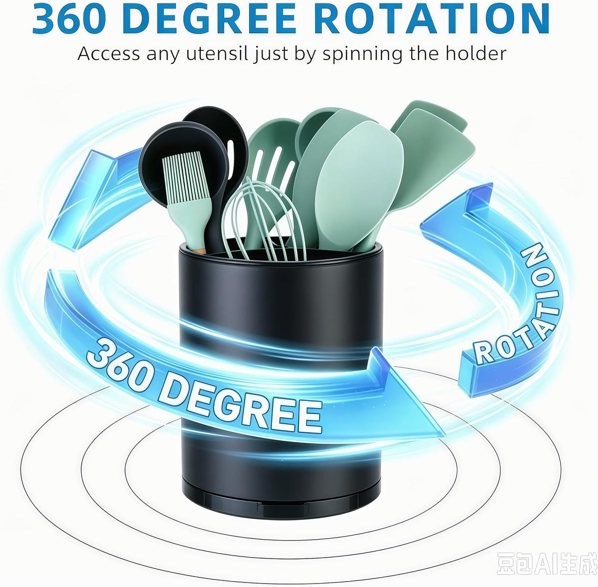 Kitchen Utensil Holder,Extra Large 360°Rotating For Countertop Organizer | Stainless Steel Storage,Hold 40 Utensils,Cooking Silverware Caddy 3 Compartment Spoon Spatula Tool Container（Silvery）