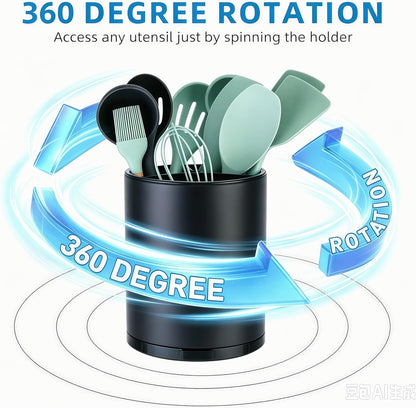 Kitchen Utensil Holder,Extra Large 360°Rotating For Countertop Organizer | Stainless Steel Storage,Hold 40 Utensils,Cooking Silverware Caddy 3 Compartment Spoon Spatula Tool Container（Silvery）