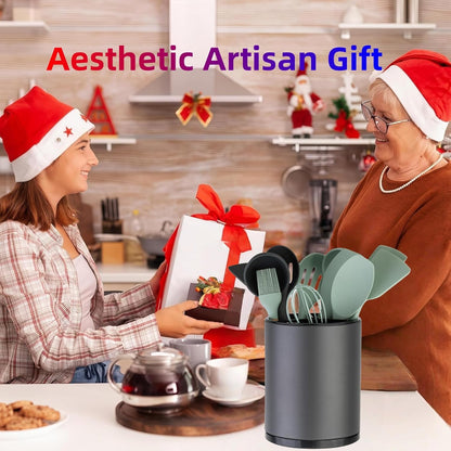 Kitchen Utensil Holder,Extra Large 360°Rotating For Countertop Organizer | Stainless Steel Storage,Hold 40 Utensils,Cooking Silverware Caddy 3 Compartment Spoon Spatula Tool Container（Silvery）