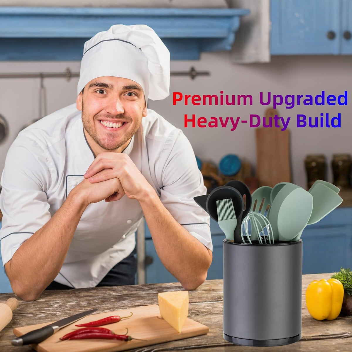 Kitchen Utensil Holder,Extra Large 360°Rotating For Countertop Organizer | Stainless Steel Storage,Hold 40 Utensils,Cooking Silverware Caddy 3 Compartment Spoon Spatula Tool Container（Silvery）