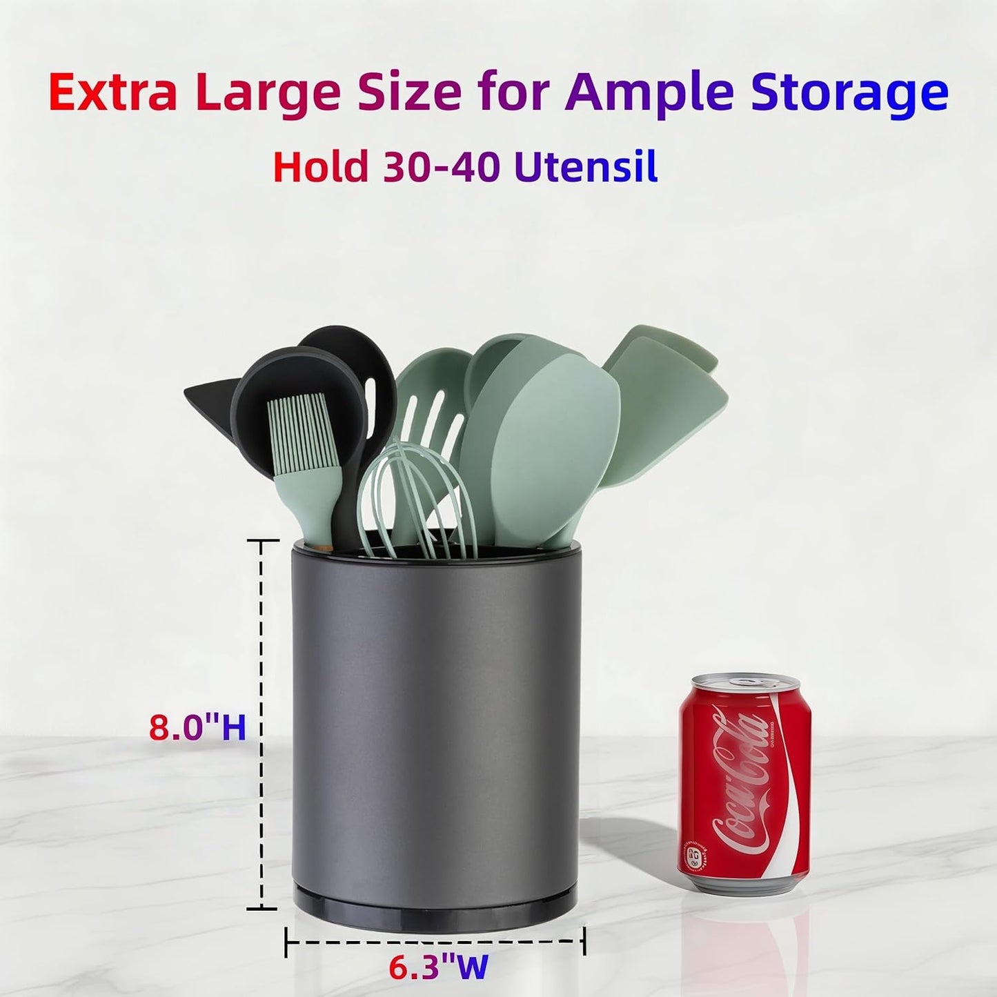 Kitchen Utensil Holder,Extra Large 360°Rotating For Countertop Organizer | Stainless Steel Storage,Hold 40 Utensils,Cooking Silverware Caddy 3 Compartment Spoon Spatula Tool Container（Silvery）