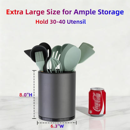 Kitchen Utensil Holder,Extra Large 360°Rotating For Countertop Organizer | Stainless Steel Storage,Hold 40 Utensils,Cooking Silverware Caddy 3 Compartment Spoon Spatula Tool Container（Silvery）