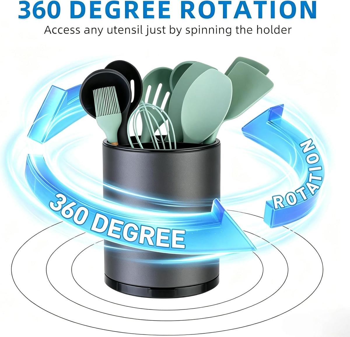 Kitchen Utensil Holder,Extra Large 360°Rotating For Countertop Organizer | Stainless Steel Storage,Hold 40 Utensils,Cooking Silverware Caddy 3 Compartment Spoon Spatula Tool Container（Silvery）