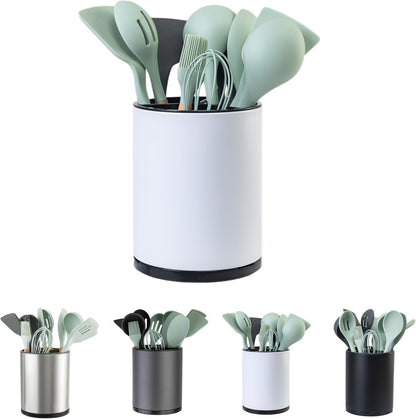 Kitchen Utensil Holder,Extra Large 360°Rotating For Countertop Organizer | Stainless Steel Storage,Hold 40 Utensils,Cooking Silverware Caddy 3 Compartment Spoon Spatula Tool Container（Silvery）
