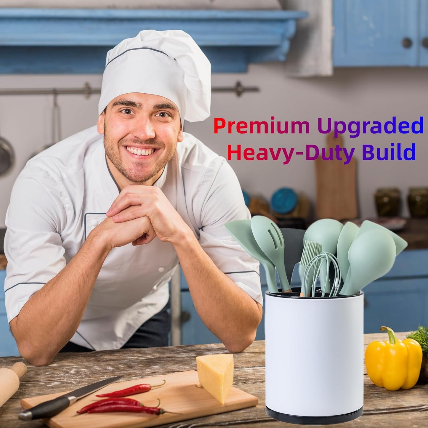 Kitchen Utensil Holder,Extra Large 360°Rotating For Countertop Organizer | Stainless Steel Storage,Hold 40 Utensils,Cooking Silverware Caddy 3 Compartment Spoon Spatula Tool Container（Silvery）