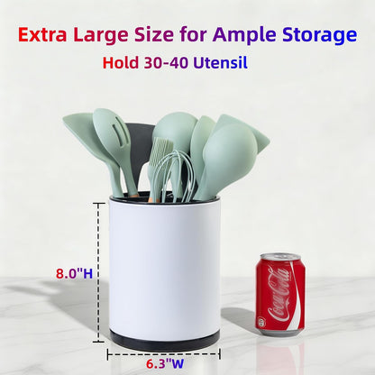 Kitchen Utensil Holder,Extra Large 360°Rotating For Countertop Organizer | Stainless Steel Storage,Hold 40 Utensils,Cooking Silverware Caddy 3 Compartment Spoon Spatula Tool Container（Silvery）