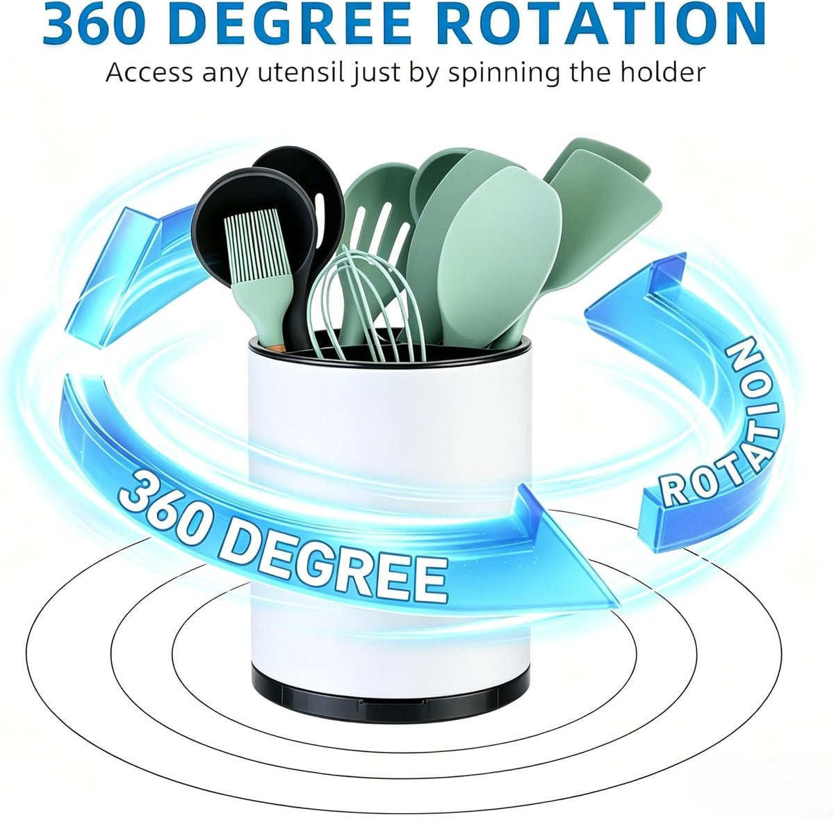 Kitchen Utensil Holder,Extra Large 360°Rotating For Countertop Organizer | Stainless Steel Storage,Hold 40 Utensils,Cooking Silverware Caddy 3 Compartment Spoon Spatula Tool Container（Silvery）