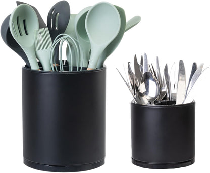 Kitchen Utensil Holder,Extra Large 360°Rotating For Countertop Organizer | Stainless Steel Storage,Hold 40 Utensils,Cooking Silverware Caddy 3 Compartment Spoon Spatula Tool Container（Silvery）