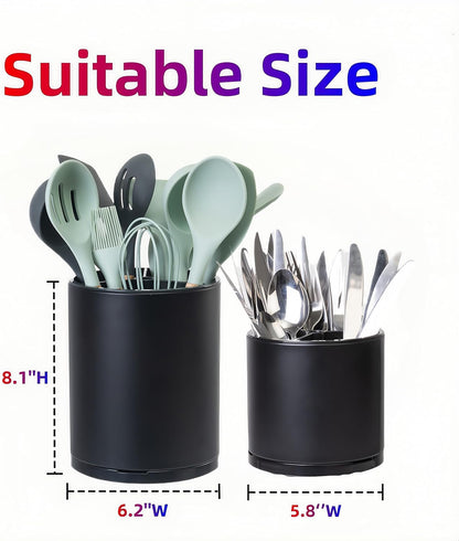 Kitchen Utensil Holder,Extra Large 360°Rotating For Countertop Organizer | Stainless Steel Storage,Hold 40 Utensils,Cooking Silverware Caddy 3 Compartment Spoon Spatula Tool Container（Silvery）