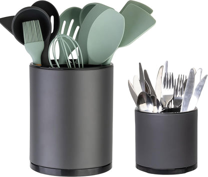 Kitchen Utensil Holder,Extra Large 360°Rotating For Countertop Organizer | Stainless Steel Storage,Hold 40 Utensils,Cooking Silverware Caddy 3 Compartment Spoon Spatula Tool Container（Silvery）