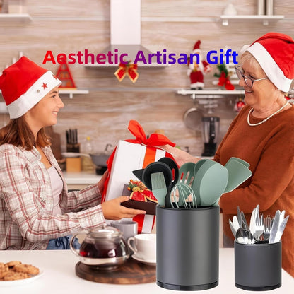 Kitchen Utensil Holder,Extra Large 360°Rotating For Countertop Organizer | Stainless Steel Storage,Hold 40 Utensils,Cooking Silverware Caddy 3 Compartment Spoon Spatula Tool Container（Silvery）