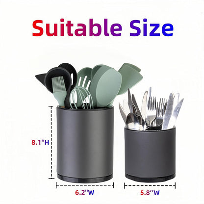 Kitchen Utensil Holder,Extra Large 360°Rotating For Countertop Organizer | Stainless Steel Storage,Hold 40 Utensils,Cooking Silverware Caddy 3 Compartment Spoon Spatula Tool Container（Silvery）