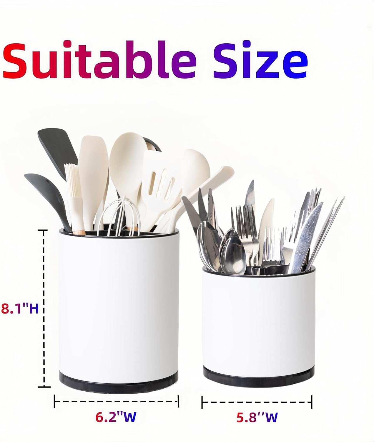 Kitchen Utensil Holder,Extra Large 360°Rotating For Countertop Organizer | Stainless Steel Storage,Hold 40 Utensils,Cooking Silverware Caddy 3 Compartment Spoon Spatula Tool Container（Silvery）
