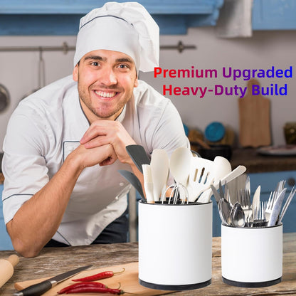 Kitchen Utensil Holder,Extra Large 360°Rotating For Countertop Organizer | Stainless Steel Storage,Hold 40 Utensils,Cooking Silverware Caddy 3 Compartment Spoon Spatula Tool Container（Silvery）
