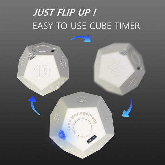 Cube Pomodoro Timer - Flip to Start Countdown, Rechargeable Mini Productivity Timer for Study, Office, 11 Preset Times, Silent/Vibration, Time Management Tool for Kids & ADHD (White)