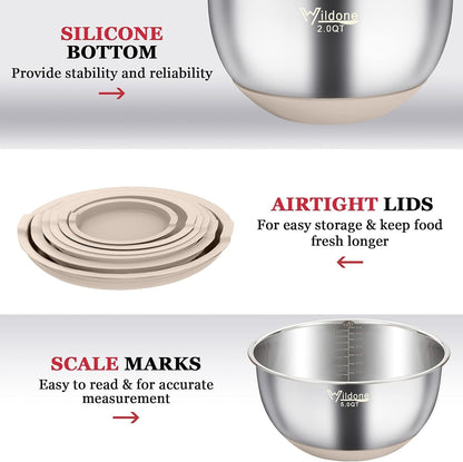 Mixing Bowls with Airtight Lids, Stainless Steel Mixing Bowls Set
