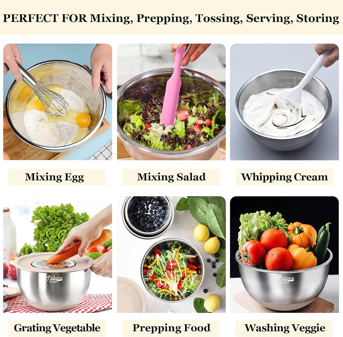 Mixing Bowls with Airtight Lids, Stainless Steel Mixing Bowls Set
