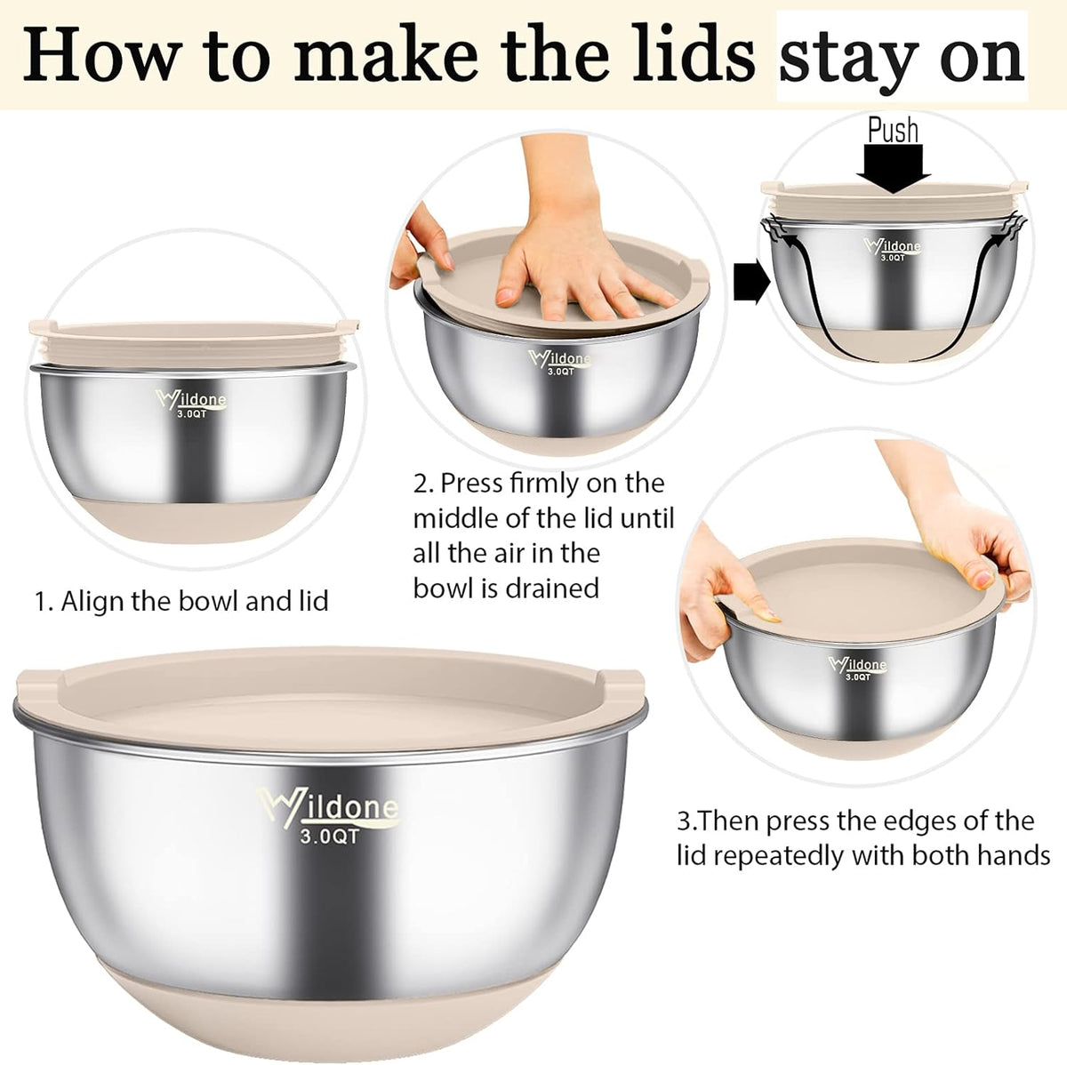 Mixing Bowls with Airtight Lids, Stainless Steel Mixing Bowls Set