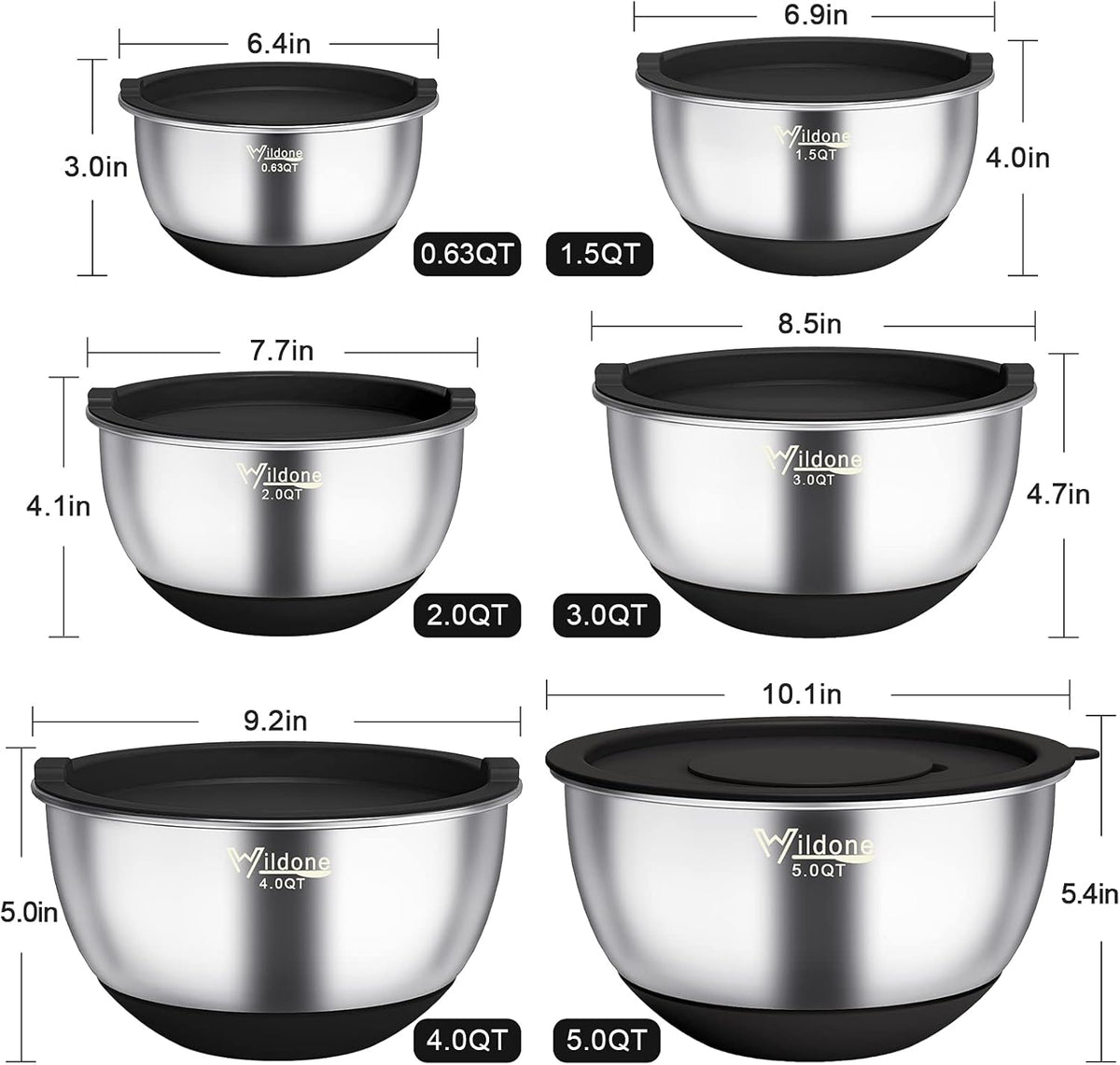 Mixing Bowls with Airtight Lids, Stainless Steel Mixing Bowls Set