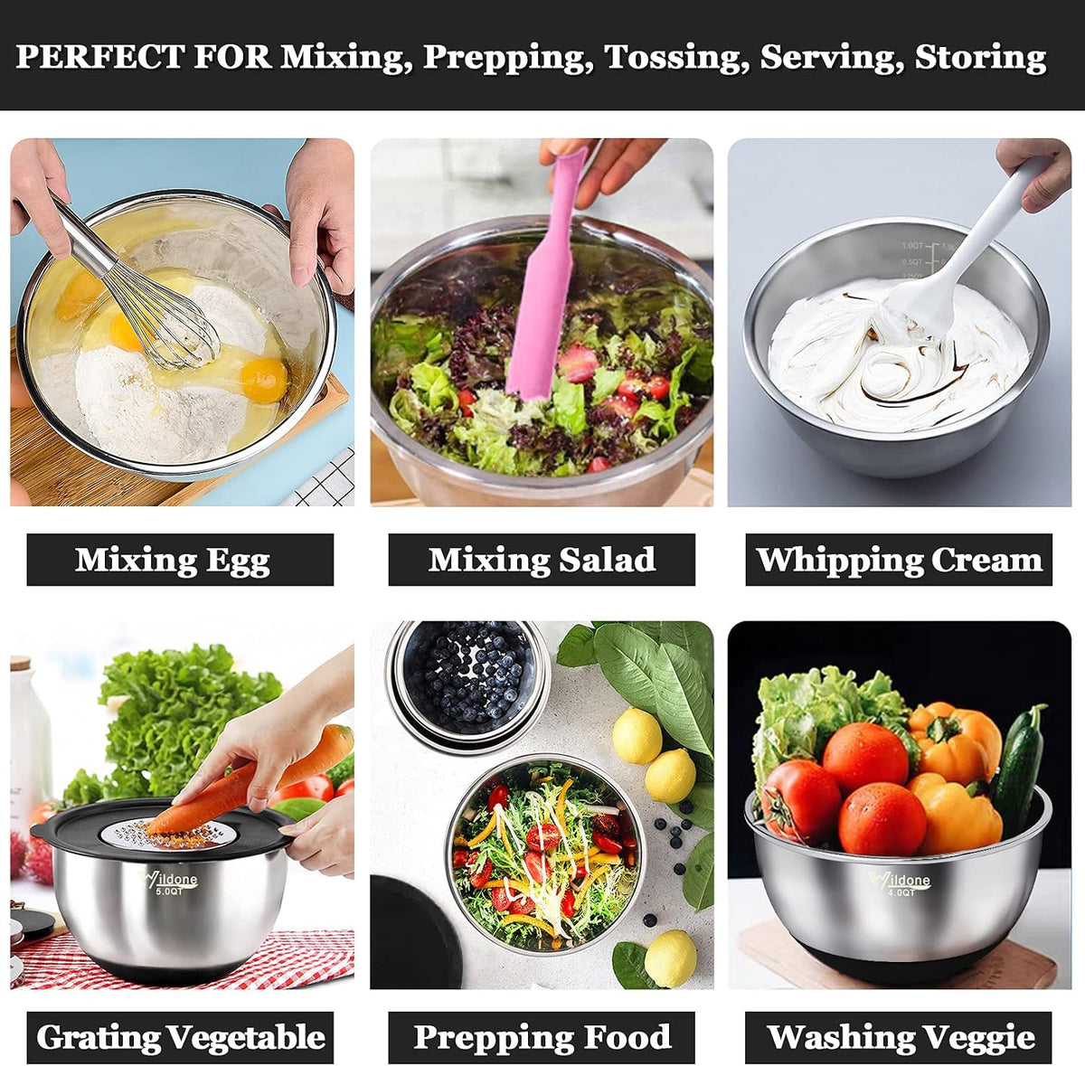 Mixing Bowls with Airtight Lids, Stainless Steel Mixing Bowls Set