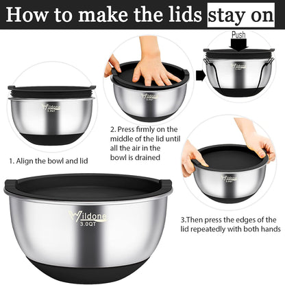 Mixing Bowls with Airtight Lids, Stainless Steel Mixing Bowls Set
