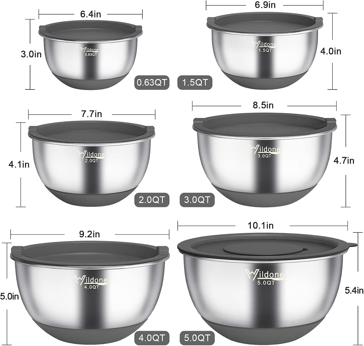 Mixing Bowls with Airtight Lids, Stainless Steel Mixing Bowls Set