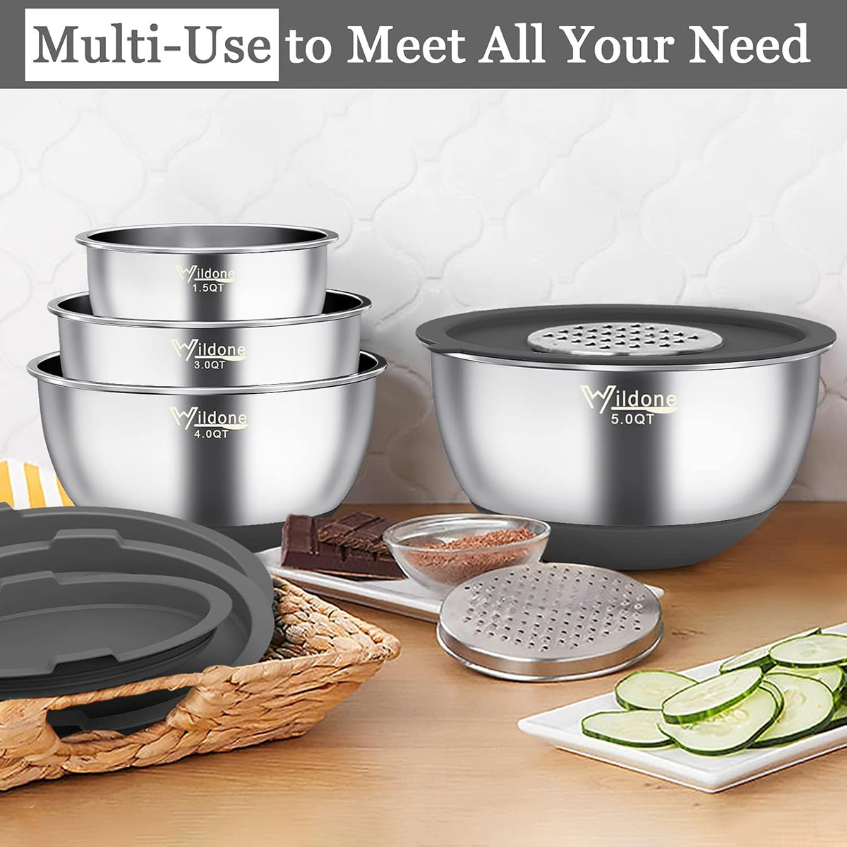 Mixing Bowls with Airtight Lids, Stainless Steel Mixing Bowls Set