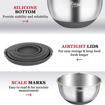 Mixing Bowls with Airtight Lids, Stainless Steel Mixing Bowls Set