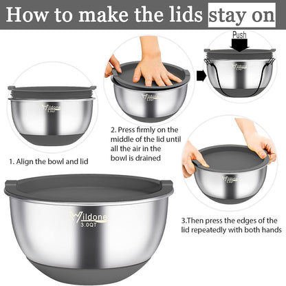 Mixing Bowls with Airtight Lids, Stainless Steel Mixing Bowls Set
