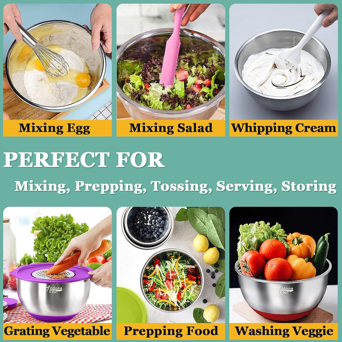 Mixing Bowls with Airtight Lids, Stainless Steel Mixing Bowls Set