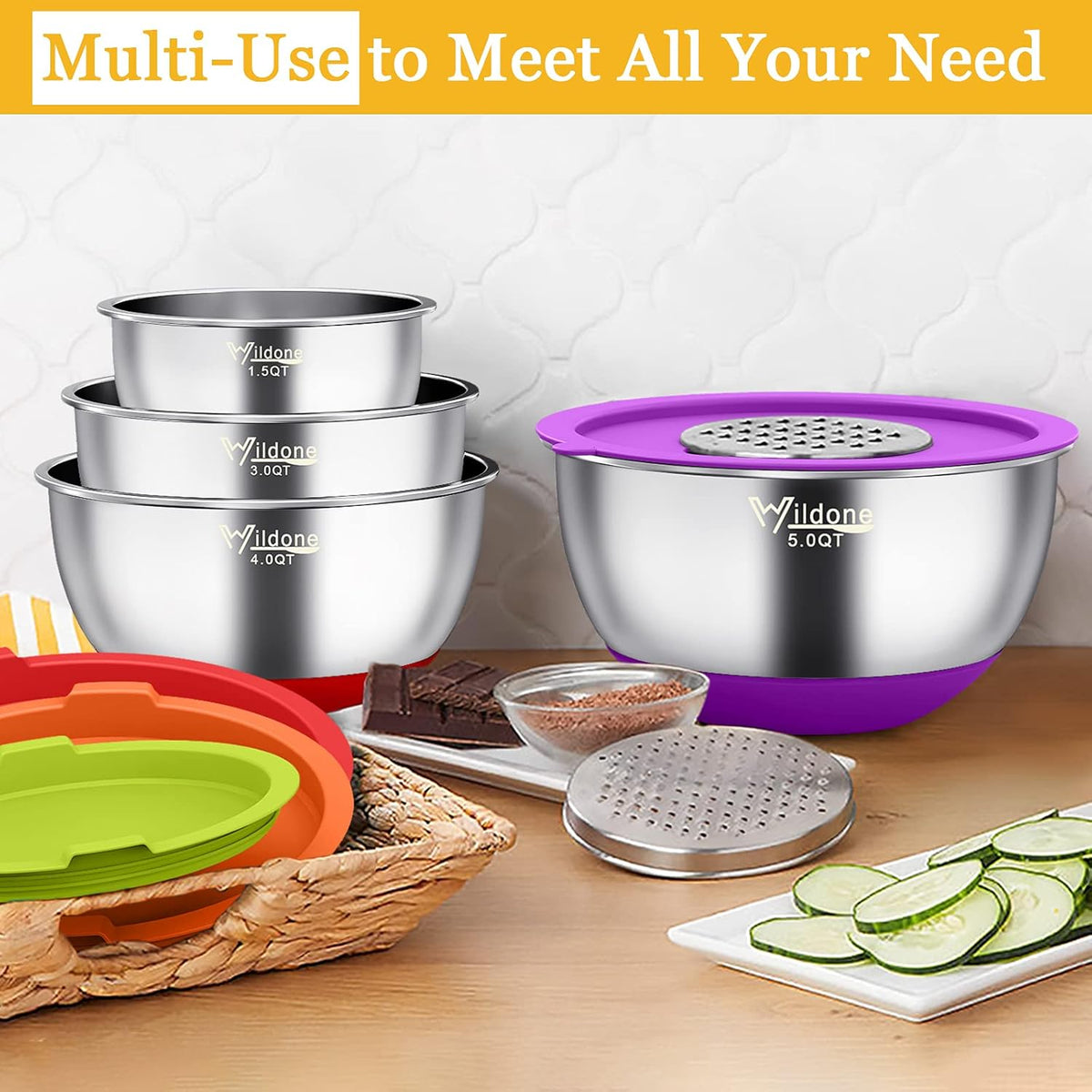 Mixing Bowls with Airtight Lids, Stainless Steel Mixing Bowls Set