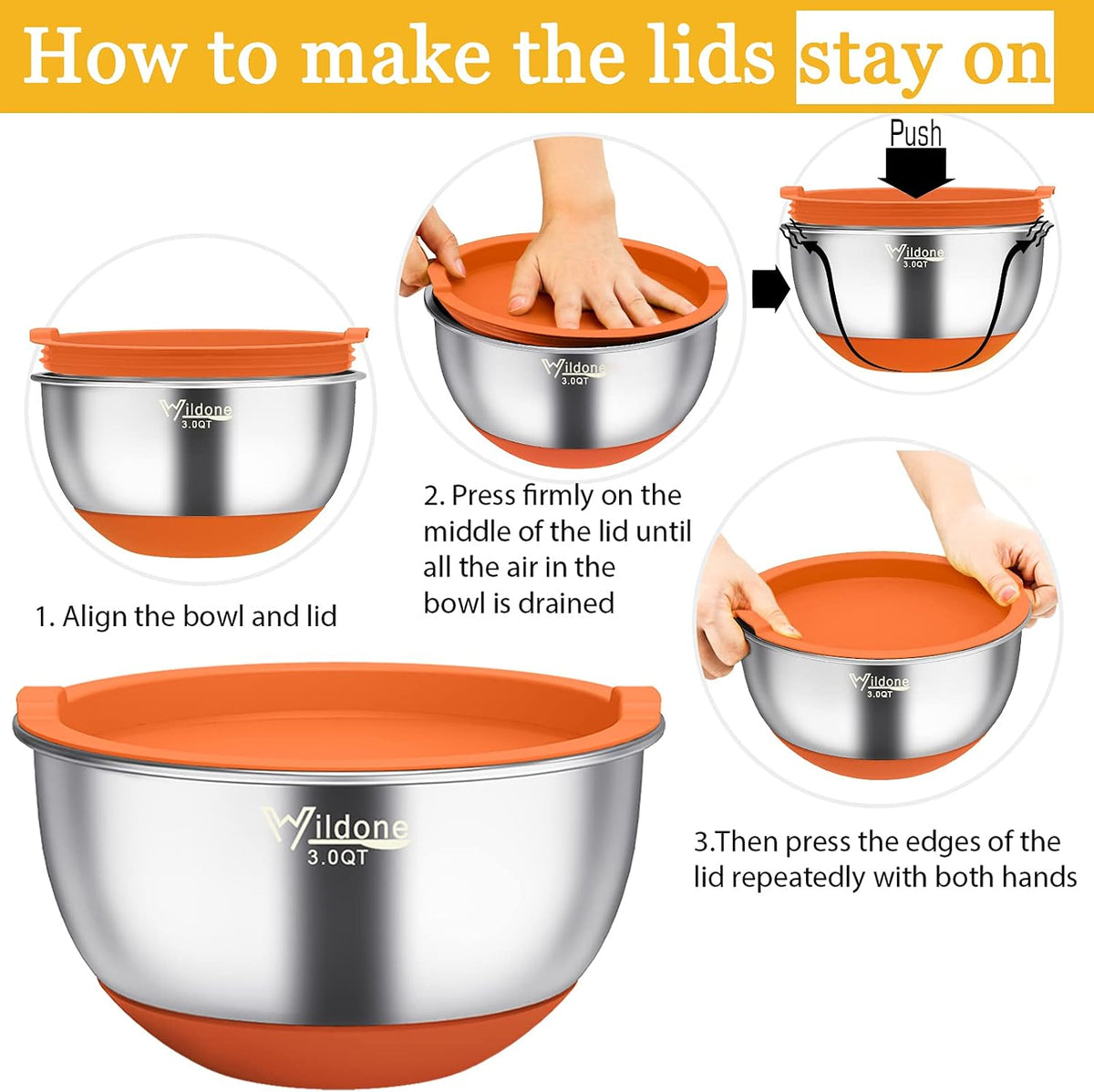 Mixing Bowls with Airtight Lids, Stainless Steel Mixing Bowls Set